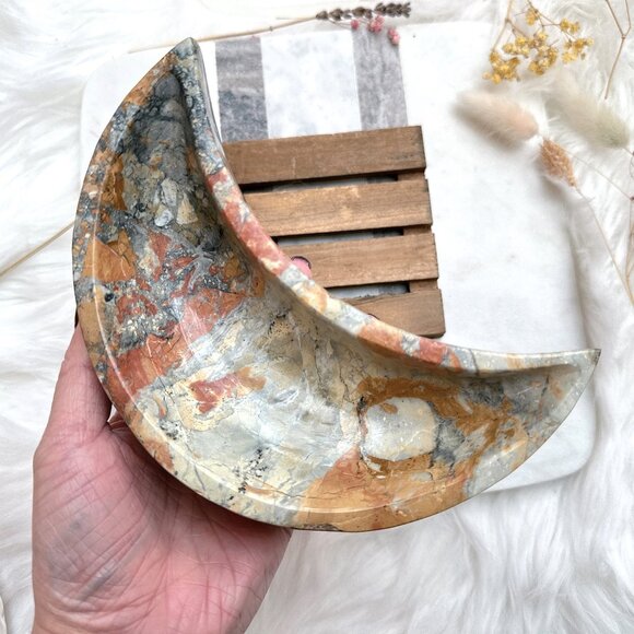 Gorgeous Maligano Jasper Crescent Moon Bowl - Picture 1 of 8